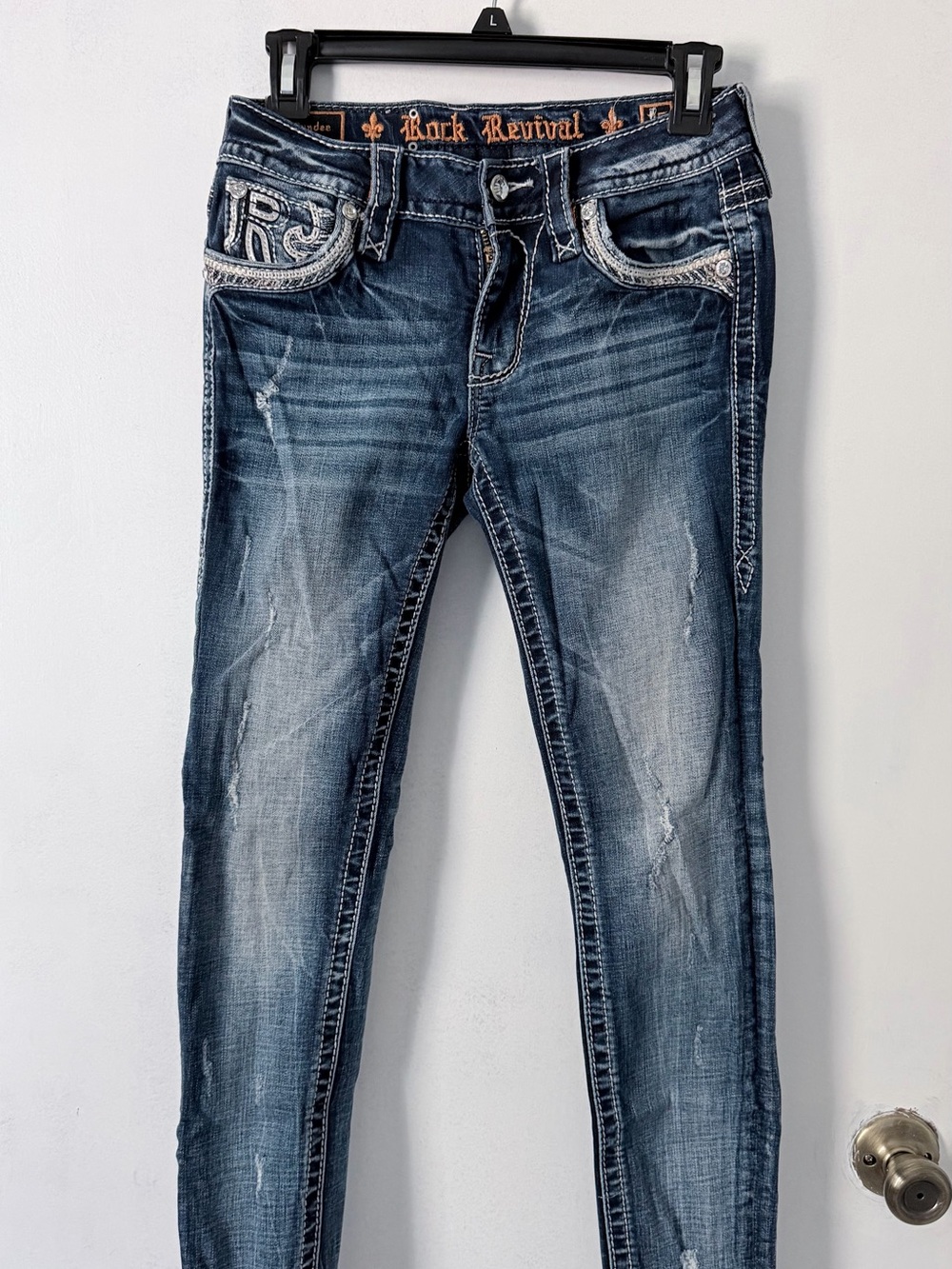 Rock Revival Women's Faded Indigo Sundee Skinny Jeans with Embroidered Pockets